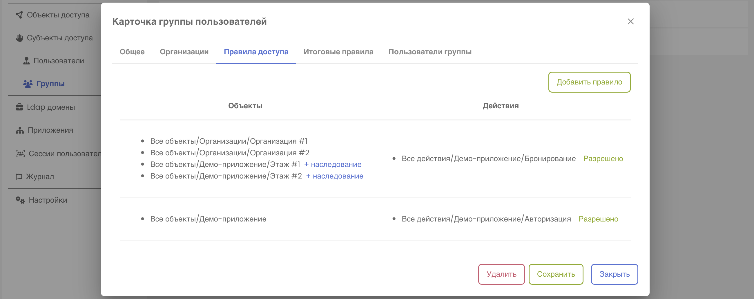4 admin groups rules